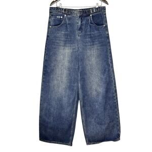 Ragged Priest Wide Leg Saloon Jeans Waist Buckles Knife Pleat Denim Size 29 NWT